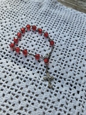 Crystal Bead Rosary Bracelet with a Lobster Clasp w/ Small Metal Crucifix